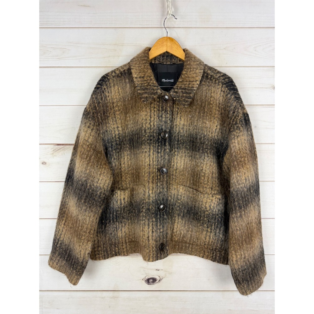 Madewell Jacket Womens XL Alpaca Wool Blend Plaid Shacket Fuzzy Button Front - Picture 1 of 7